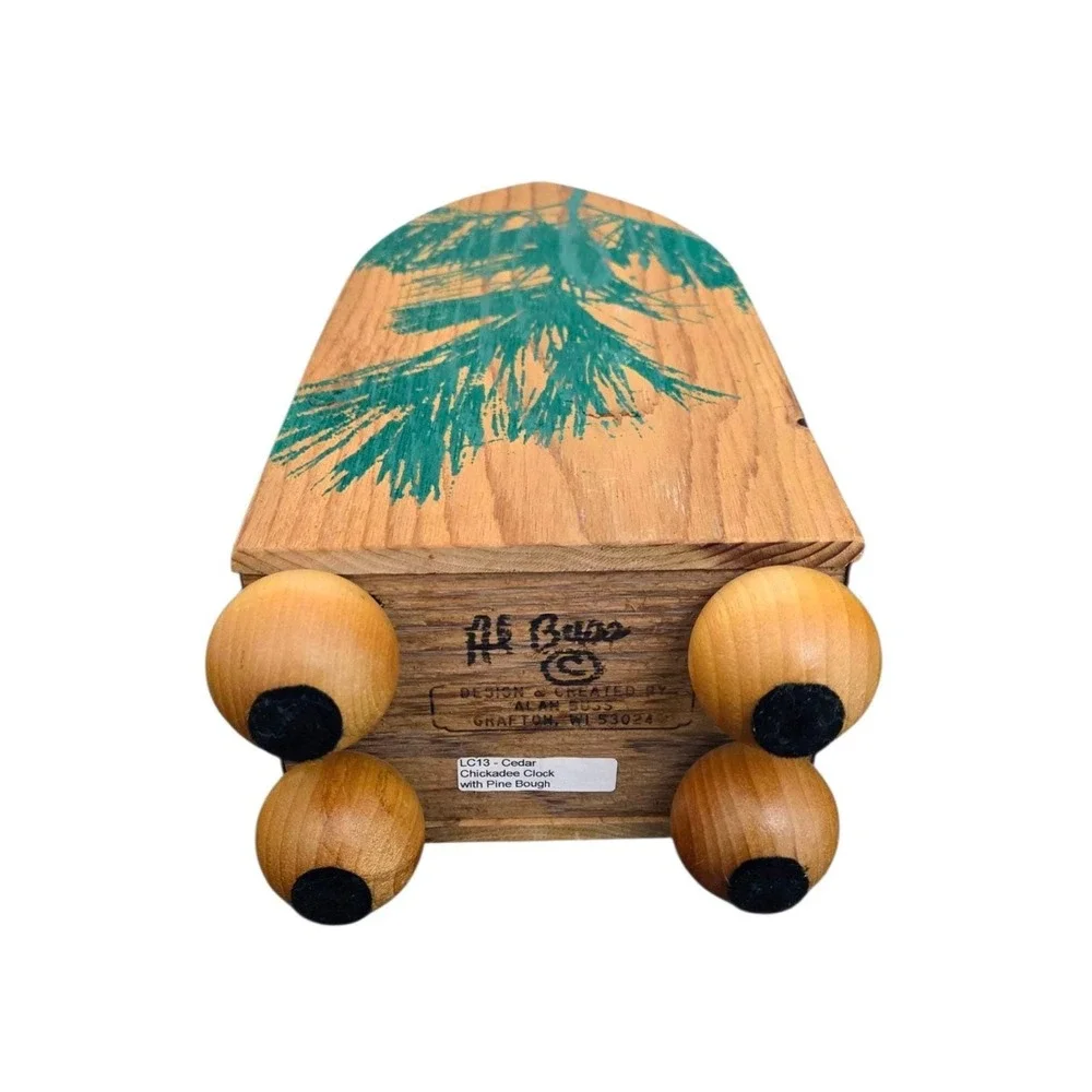 Wooden Clock Handcrafted Alan Buss Chickadee‎ Pine Bough Handcrafted Handpainted